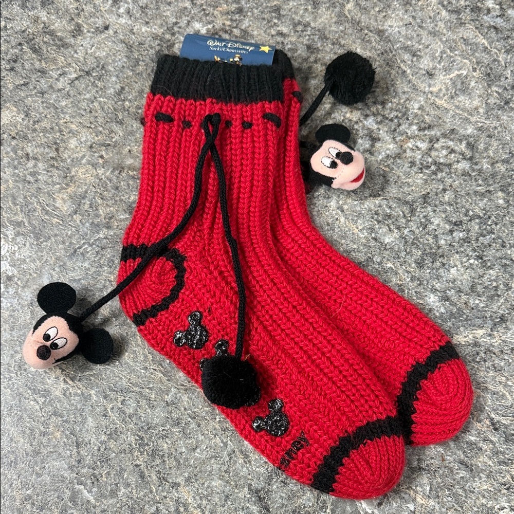 Disney Red Knit Socks with Mickey Mouse Accents
